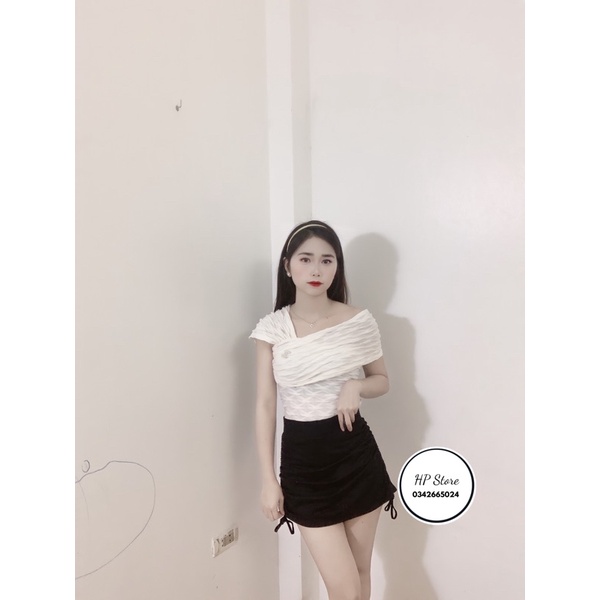 (Siêu Hót ) Áo sóng nhăn lệch vai siêu tôn dáng sang chảnh (kèm ảnh thật ) | BigBuy360 - bigbuy360.vn