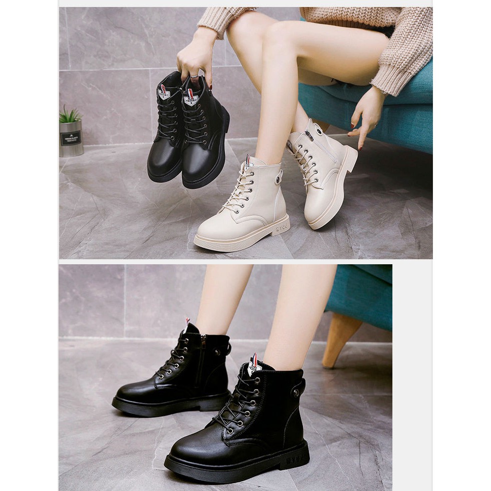 Giày bốt Martin phong cách Anh quốc cổ cao gót Thấp ❤Có màu đen và trắng❤