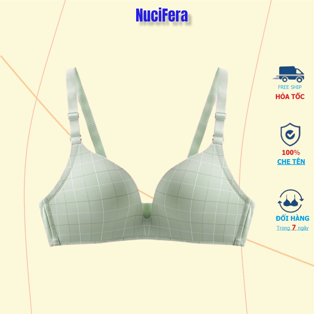 Áo ngực không gọng họa tiết kẻ Caro đệm mỏng AL38_NuciFera