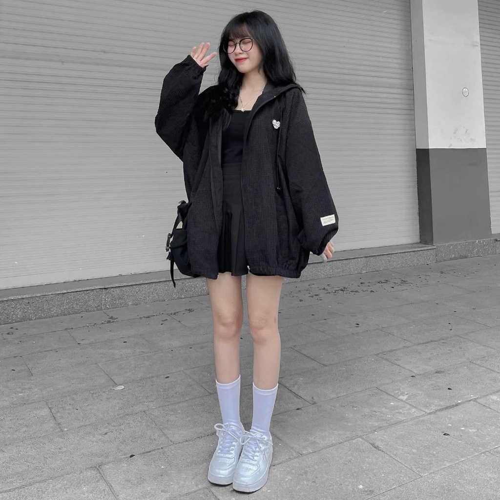 Khoác Nỉ Thêu Tim Chữ Nevver Dáng Rộng Chất Tăm Sọc Form To Nam Nữ