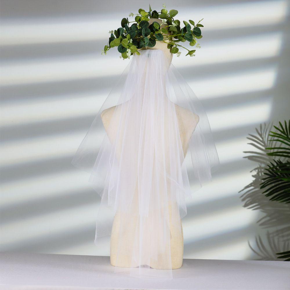 Mạng Che Mặt Hai Lớp Ngắn Thanh Lịch Kèm Lược Cho Cô Dâu