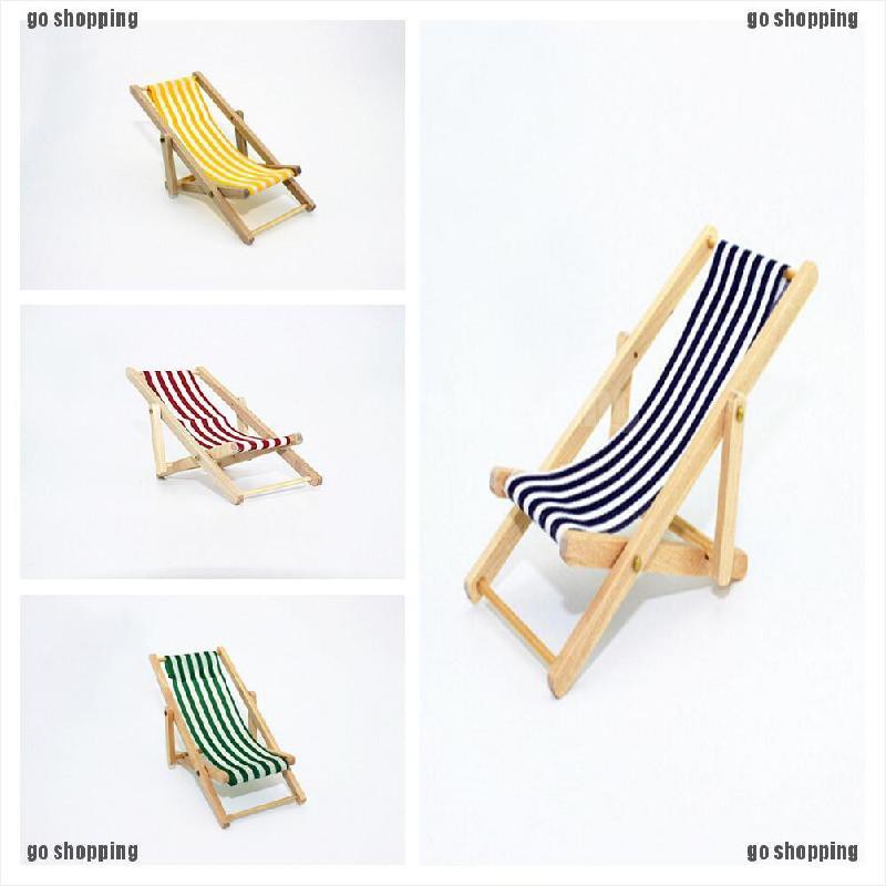 {go shopping}1:12 Scale Foldable Wooden Deckchair Lounge Beach Chair For Dolls House Wholesale