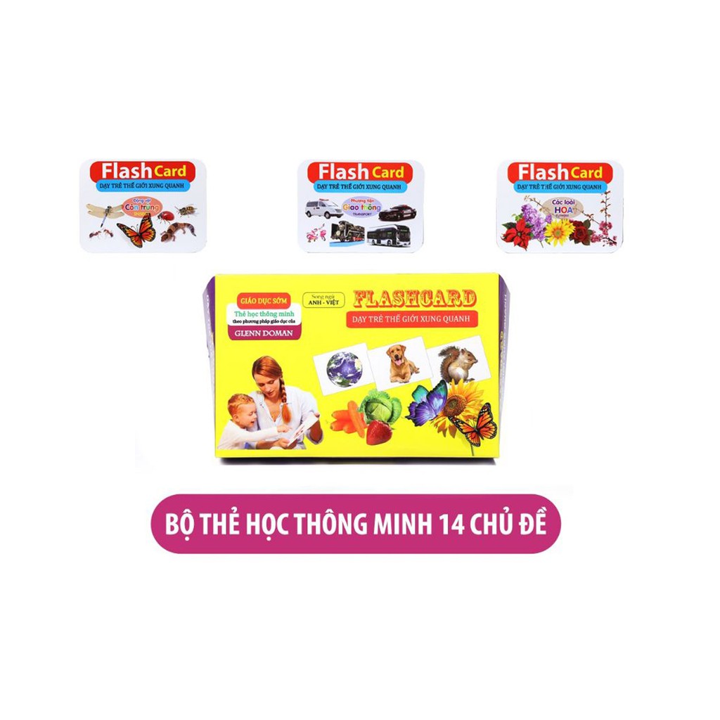 Flash Cards (thẻ học) size LỚN 16x12cm nhiều chủ đề cho bé [Song ngữ 2 mặt]