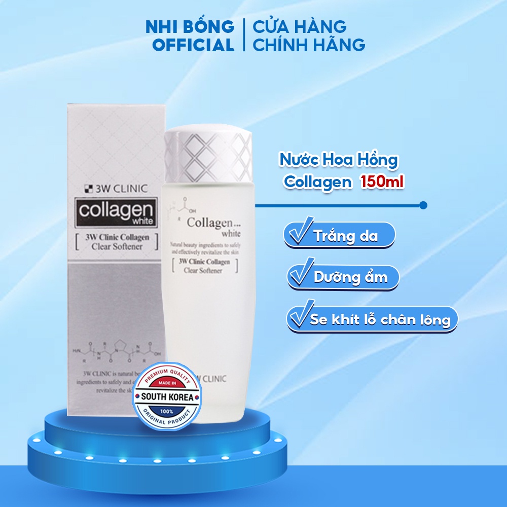 Nước Hoa Hồng Dưỡng Trắng Da Chiết Xuất Từ Collagen 3w Clinic Hàn Quốc 150ml
