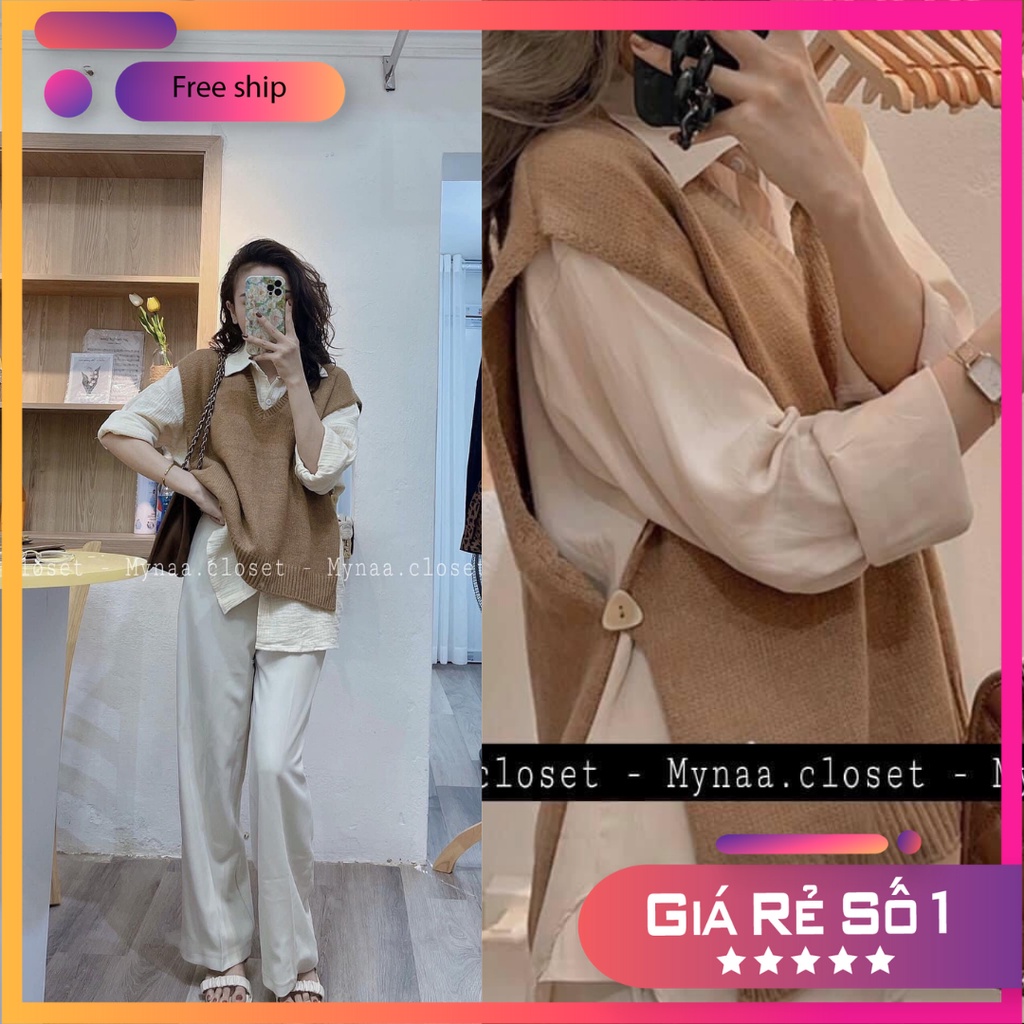 Set  Aó sơ mi + Gile cúc sườn