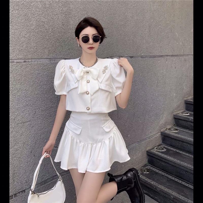 set áo ngắn tay phồng + chân váy hàng thiết kế mẫu 2021