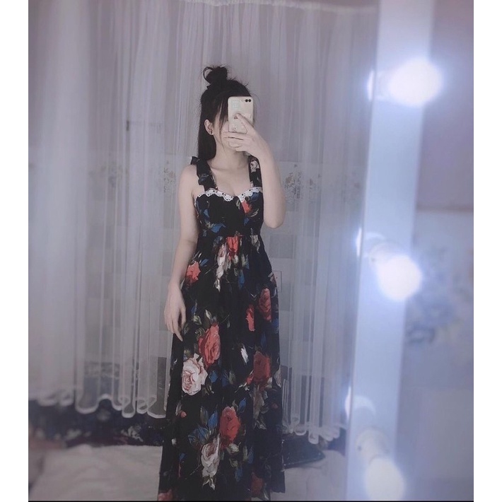 Đầm maxi hoa tay cánh tiên dáng dài siêu đep