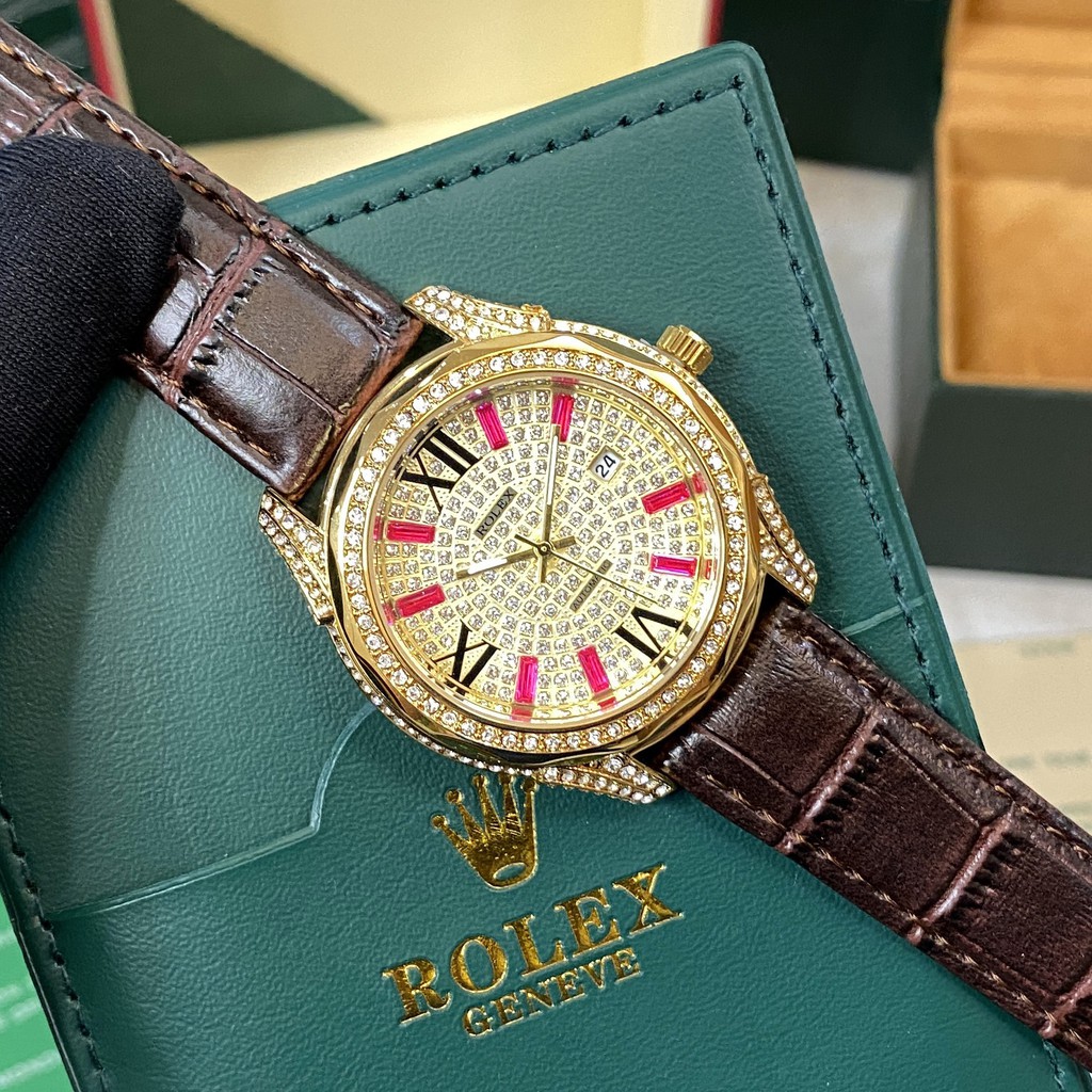 Đồng hồ nam RL đính full đá máy pin dây da cao cấp DH515 | BigBuy360 - bigbuy360.vn