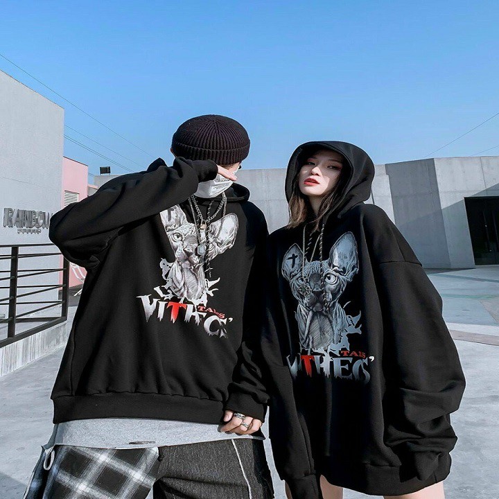 Áo Hoodie Mèo Ai Cập Nỉ Bông Chất Mịn Đẹp - Form rộng Unisex Nam Nữ Couple đều mặc được