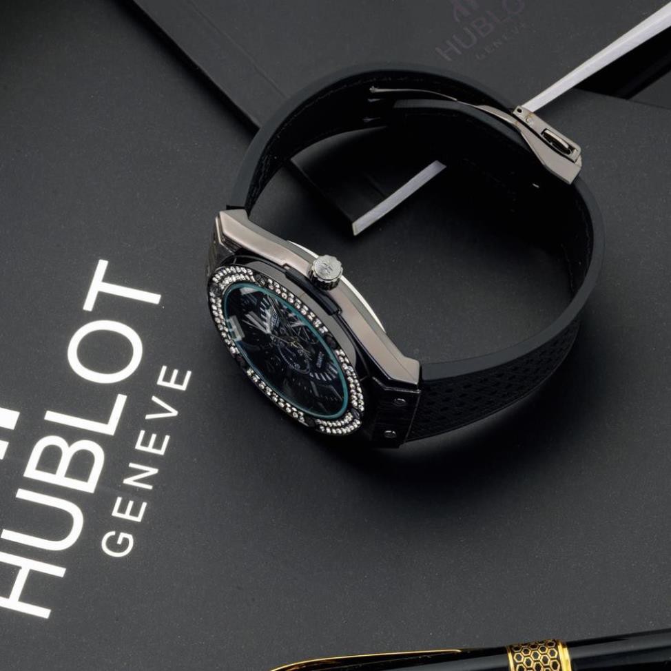 Đồng hồ nam Hublot mặt tròn size 42 máy pin cao cấp dây da chống nước DH204