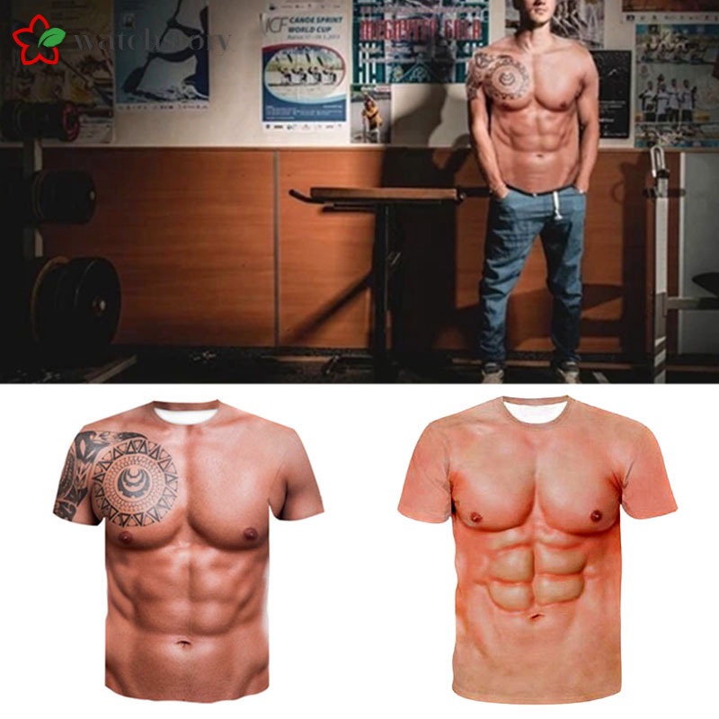 Áo nam ngắn tay in hình cơ bắp 3D