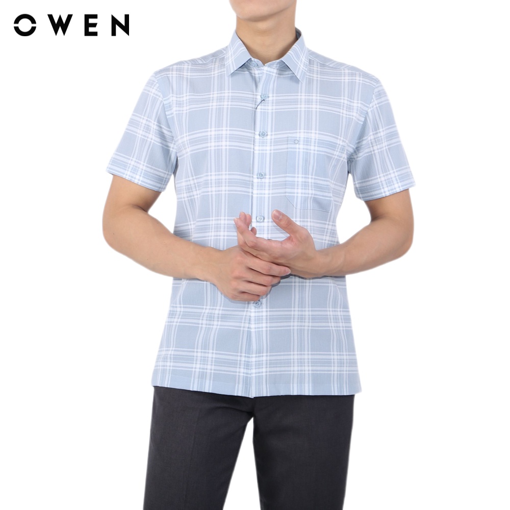Áo sơ mi ngắn tay Nam Owen Bạc hà Body Fit Ghi trắng - BA220055NT