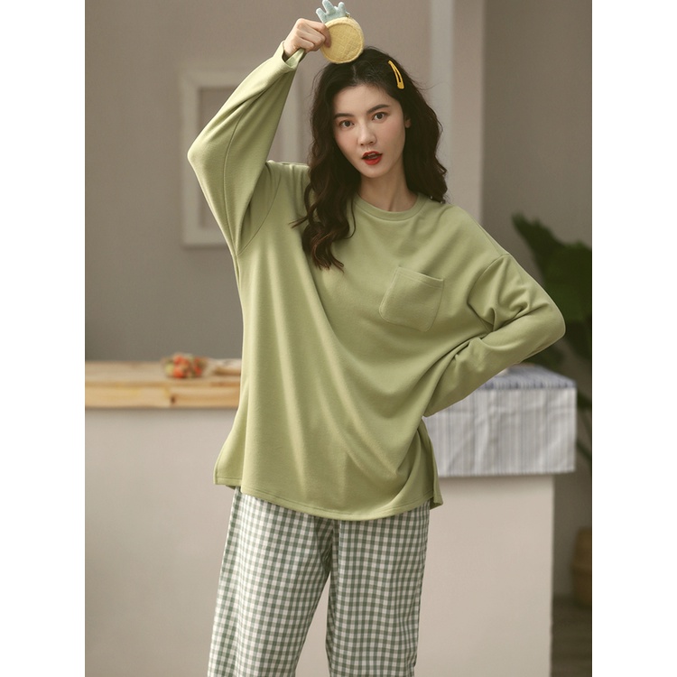 ĐỒ NGỦ COTTON MỎNG DÀI TAY ÁO TRƠN QUẦN HỌA TIẾT MEYLEESTORE | BigBuy360 - bigbuy360.vn