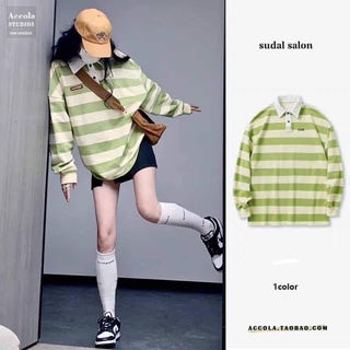 Áo polo dài tay sọc kẻ xanh cute