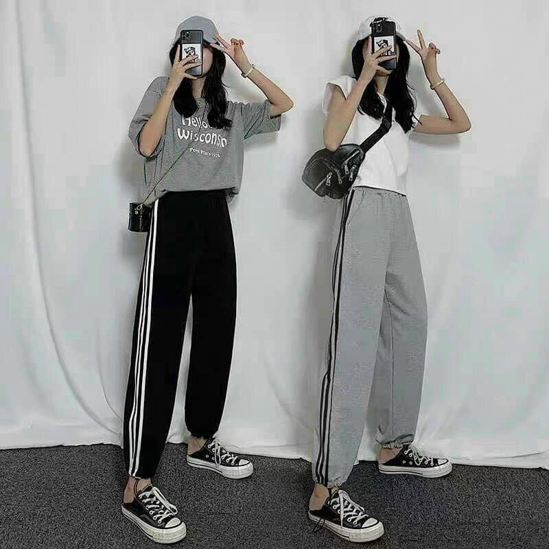 Quần thun da cá 3 sọc rút dây thể thao nam nữ màu đen xám basic ulzzang Unisex HOT