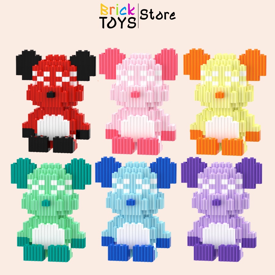 Lắp Ráp Lego Mô Hình Đồ Chơi Bearbrick Gấu Hung Bạo Ngồi 10cm Brick Toys