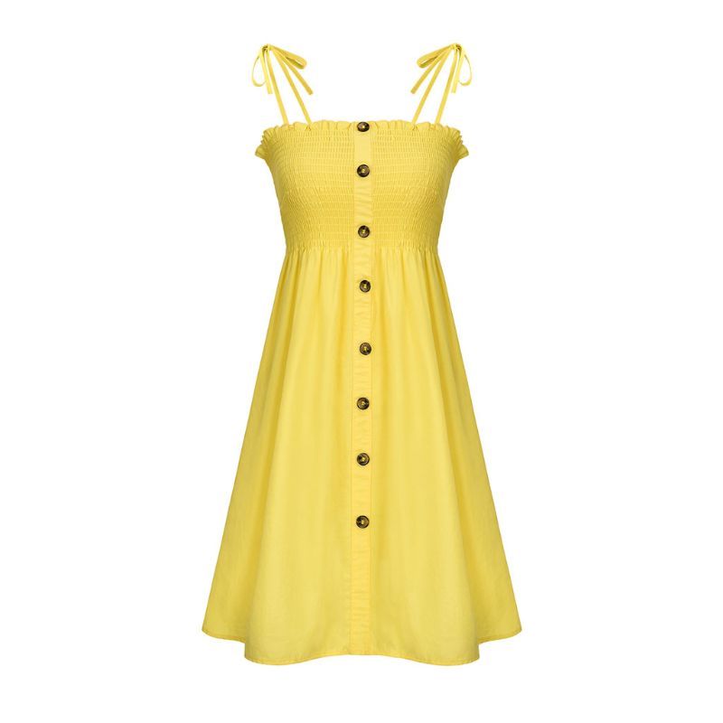 Xiangbao Đầm Mini Dáng Chữ A Hai Dây Tự Thắt Phối Bèo Gợi Cảm Cho Nữ