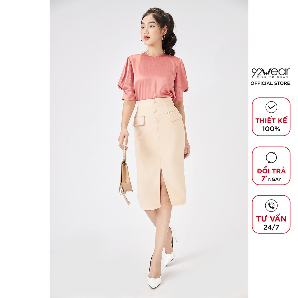Áo sơ mi lụa nữ 92WEAR chất mát kiểu dáng trẻ trung ASA1968
