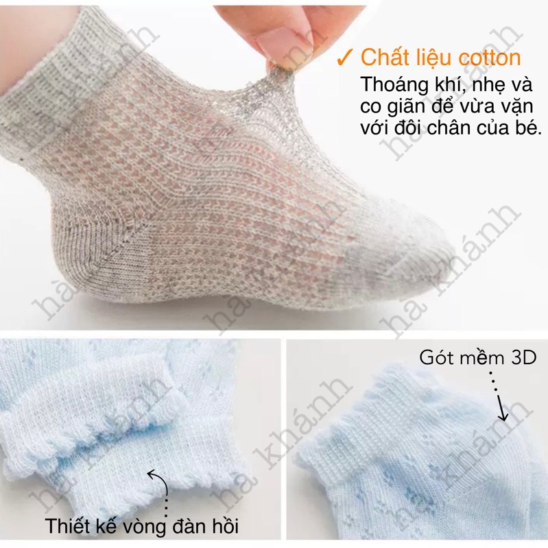 Tất Lưới Cho Bé, Tất Lưới Cotton Mềm Mại Co Giãn Thoáng Khí Cho Bé Sơ Sinh Đến 6 Tháng TAT04