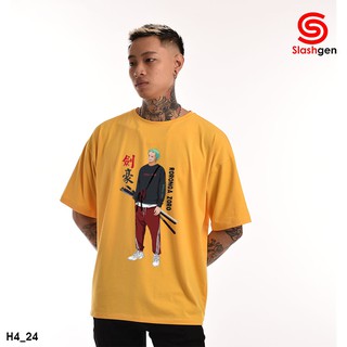 Áo thun nam tay lỡ H4_24 Zoro Nhếch Miệng Quần Đỏ Trước Ngực [40kg-110kg] 100% Cotton