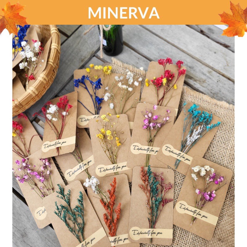 [combo sỉ] Combo 100 thiệp hoa khô mini vintage kích thước 9 x 5,2 cm làm quà tặng , chúc mừng , kỉ niệm