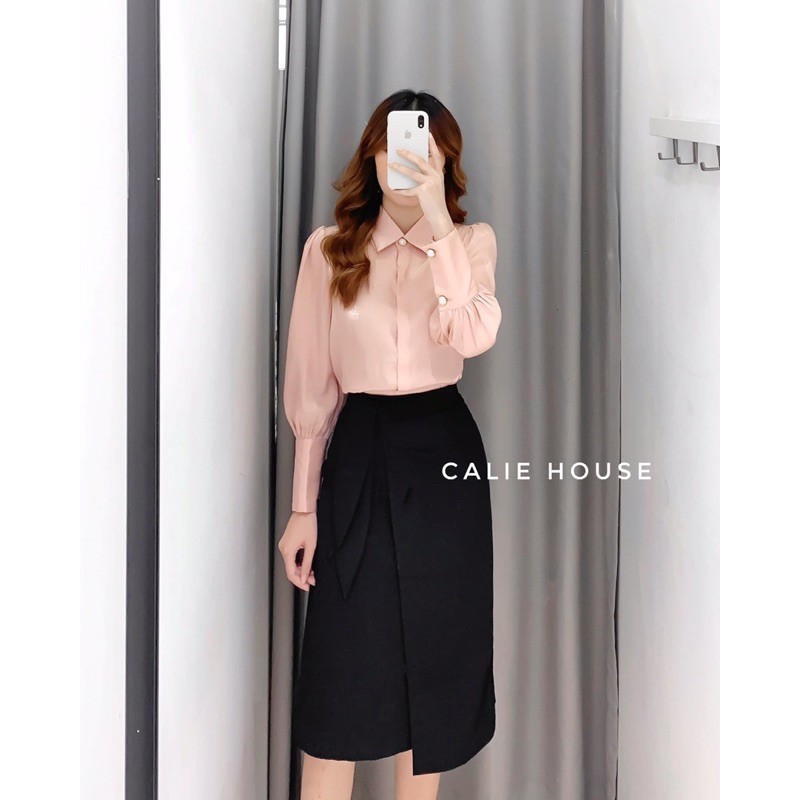 Chân váy Công Sở Dáng Dài Phối Tà Trẻ Trung Chân Váy Đắt Tà Xếp Li Nơ Dài 68cm