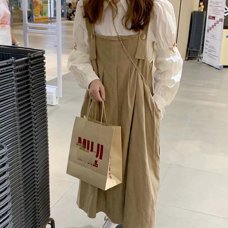 Set Áo Sơ Mi Thắt Nơ Và Đầm Yếm Phong Cách Preppy Thời Trang Mùa Thu 2022 Mới