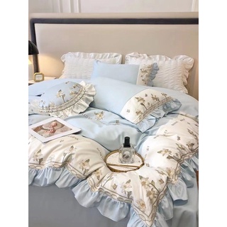 Bộ chăn ga siêu phẩm lụa thêu hoa ly 100s cao cấp