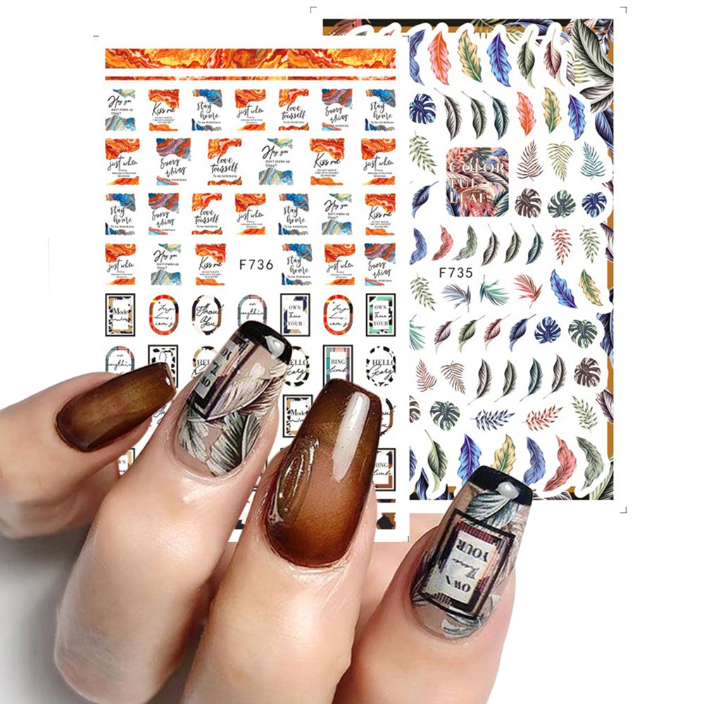 [Hàng mới về] Miếng dán trang trí móng tay họa tiết hoa lá và chữ cái phong cách 3d thủ công độc đáo