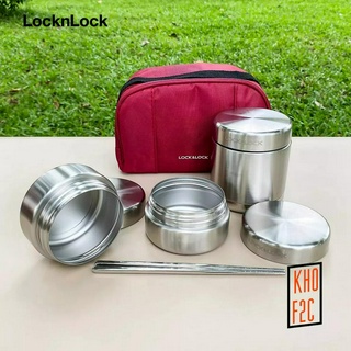 [LocknLock] Bộ Hộp Cơm Giữ Nhiệt Inox 304 Chính Hãng LHC8015 (350ml, 280ml, 280ml) Túi Đỏ - KHOF2C