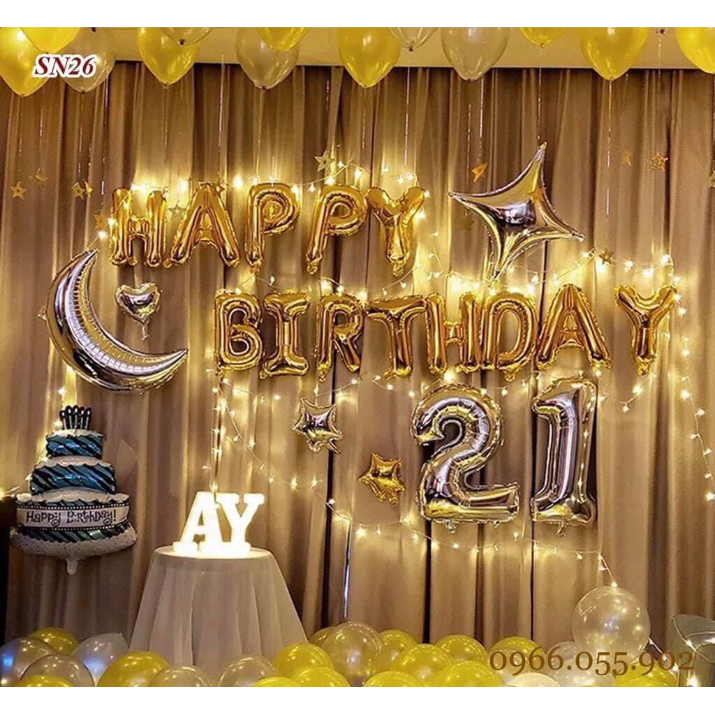 (kèm đèn led+ số tuổi tùy chọn) set bóng trang trí sinh nhật mã MI007, trang trí sinh nhật