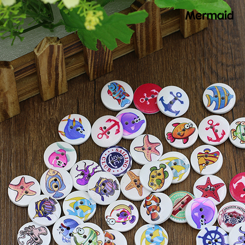 MM 50x Anchor Rudder Tropical Fish Wooden Buttons Round Craft DIY Scrapbook Sewing