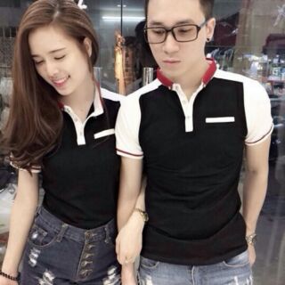 Áo cặp cổ trụ viền đỏ