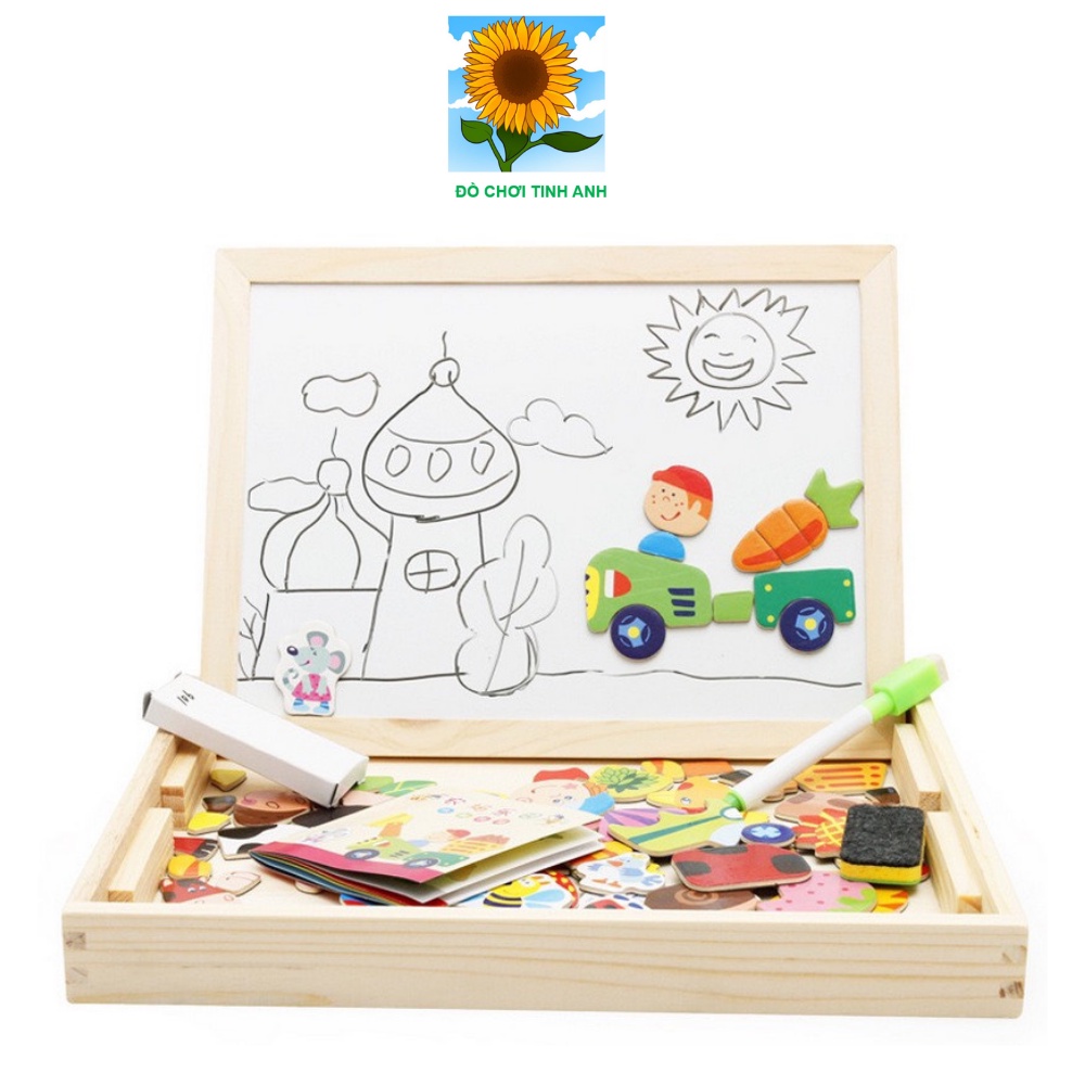 Đồ chơi gỗ - Tranh ghép hình nam châm đa năng ghép hình và viết vẽ 2 mặt cho bé nhiều mẫu