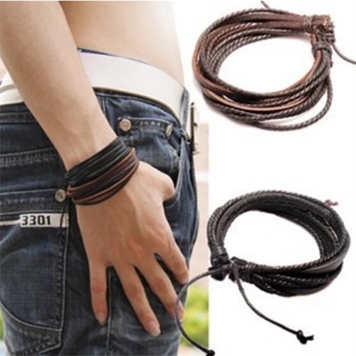 Vòng Tay Dây Da Bện Nhiều Lớp Phong Cách Hip Hop Hàn Quốc Thời Trang Cho Cặp Đôi
