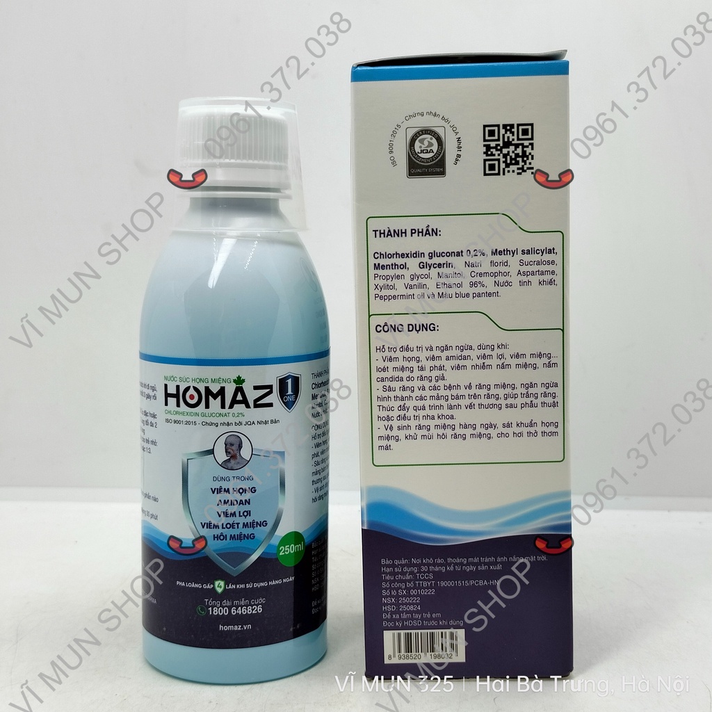 Nước súc họng miệng HOMAZ ONE - Dùng trong viêm họng, amidan, viêm lợi, viêm loét miệng, hôi miệng