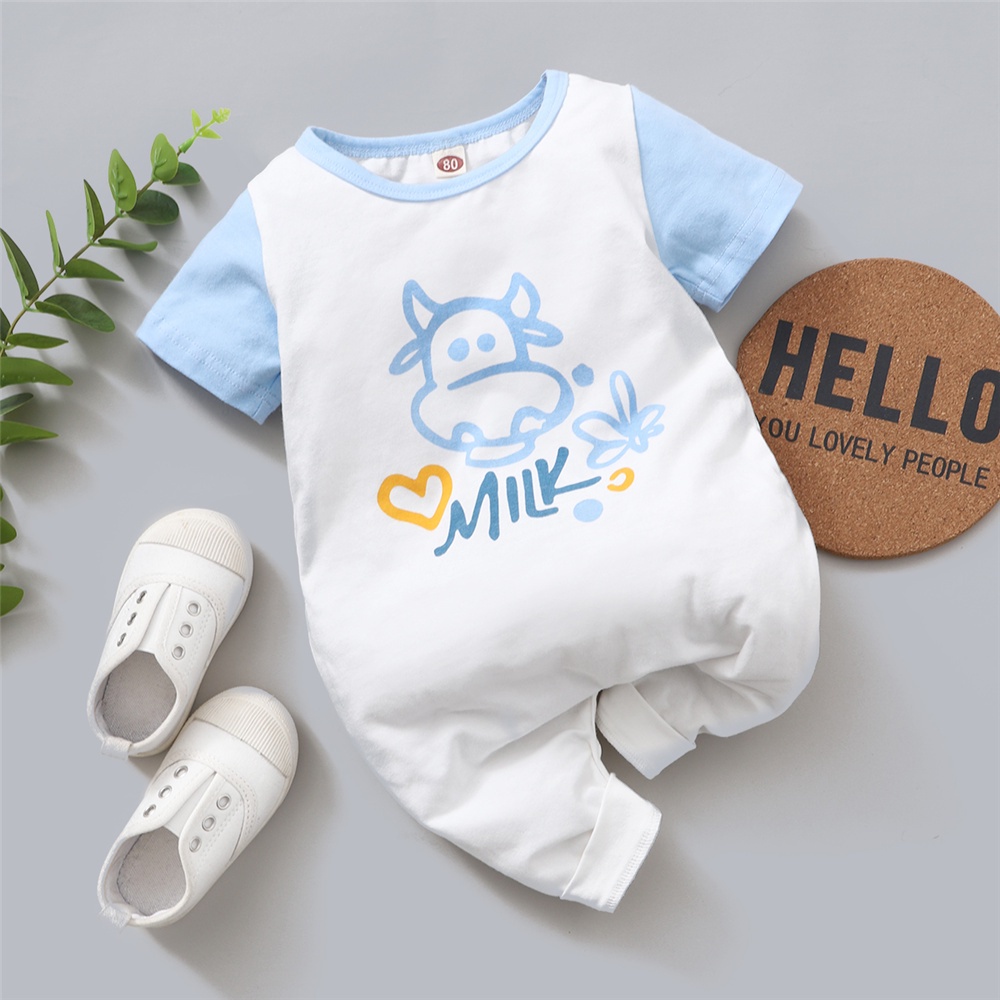 Áo liền quần MIKRDOO tay ngắn in hình hà mã sữa thời trang mùa hè cho bé trai 0-18 tháng tuổi