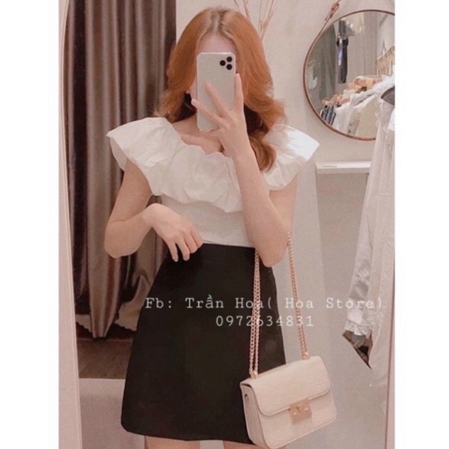 Áo trễ vai dáng ôm pha xinh xắn_036 chất mát, phom đẹp, nội y xanh