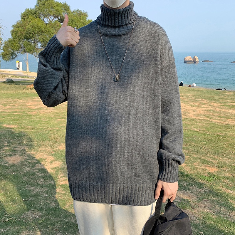 Áo Sweater cổ lọ dáng rộng màu sắc đơn giản thời trang thu đông cho nam giới