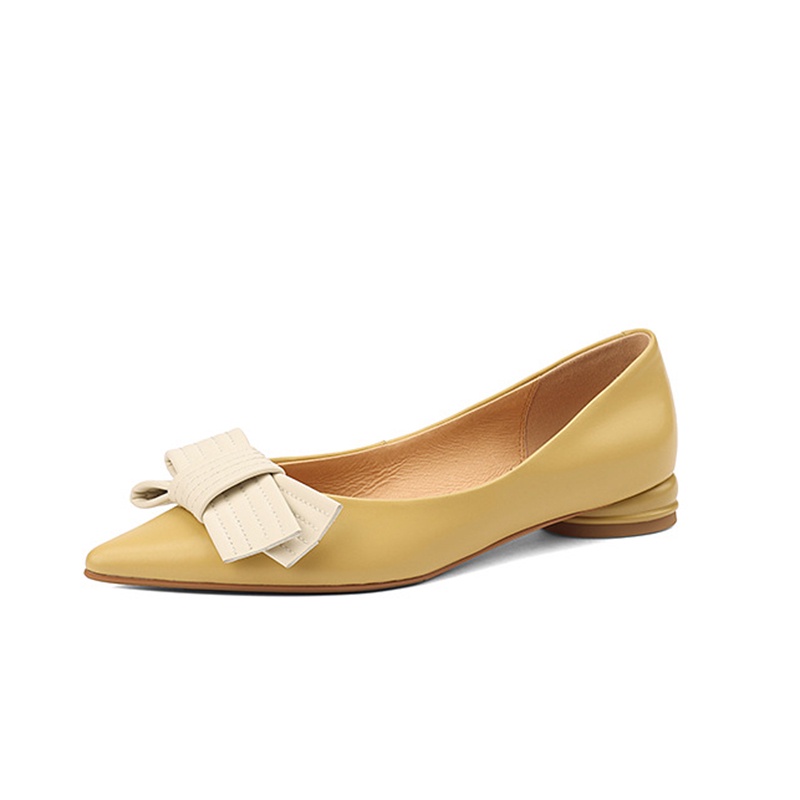 Giày búp bê IELGY mũi nhọn đính nơ retro Pháp