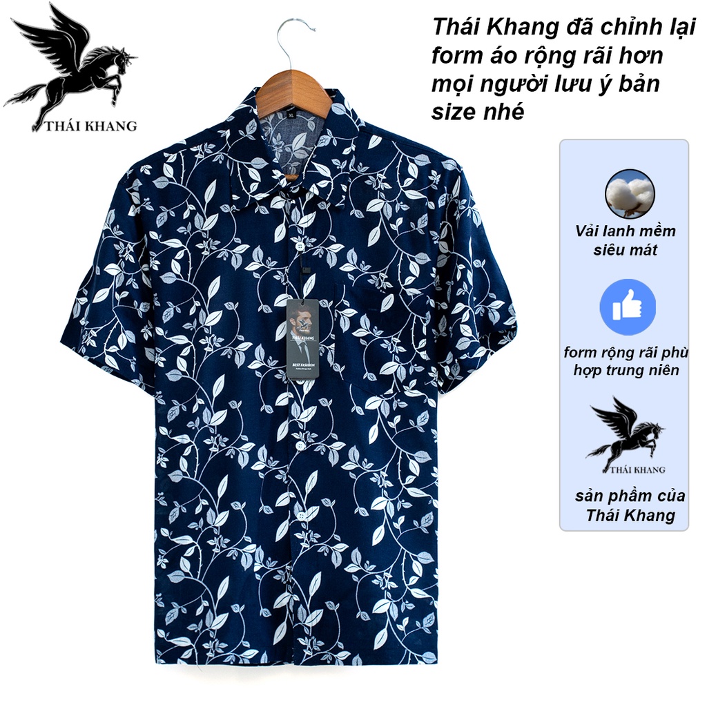 áo sơ mi nam ngắn tay trung niên vải lanh cực mát loại áo sơ mi nam form rộng rãi thoải mái họa tiết sang trọng ALANH12