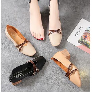 Giày búp bê nữ kiểu dáng basic dây đan chéo gót 3 phân đế dẻo vintage