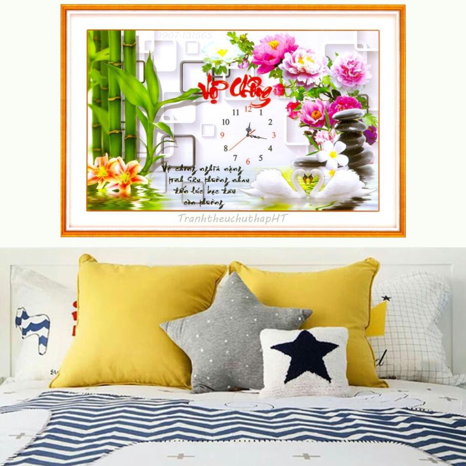- Tranh thêu chữ thập đồng hồ vợ chồng LV3144- tự thêu NCS-NGỌC CHÂU SHOP