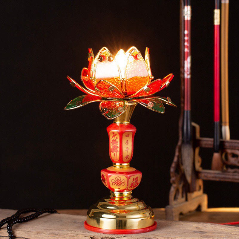 Đèn thờ cúng hoa sen lớn, đèn để bàn thờ, đèn thờ phật, đèn hoa sen, đèn thờ thổ địa - đèn thờ