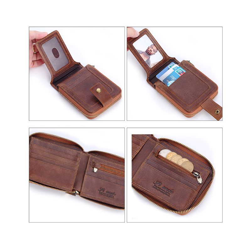 Youyo Ví Da PU Đựng Thẻ Tín Dụng Và Tiền Xu RFID Có Khóa Kéo Cho Nam