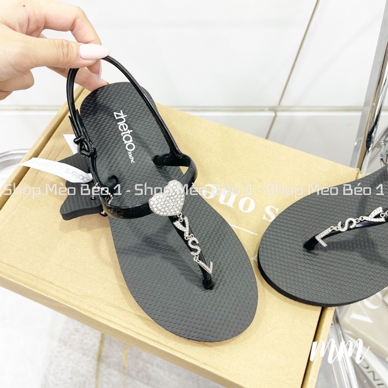 Sandal kẹp xỏ ngón móc đá hình tim fullbox hàng quảng châu cao cấp