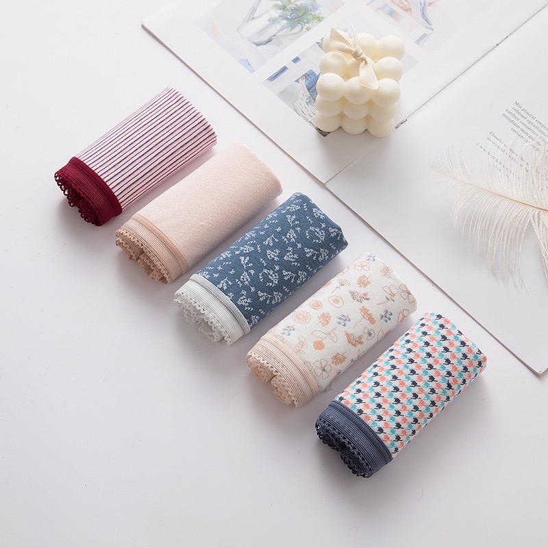 Quần lót nữ cotton cao cấp mềm mịn , viền ren phối họa tiết thổ cẩm 0742