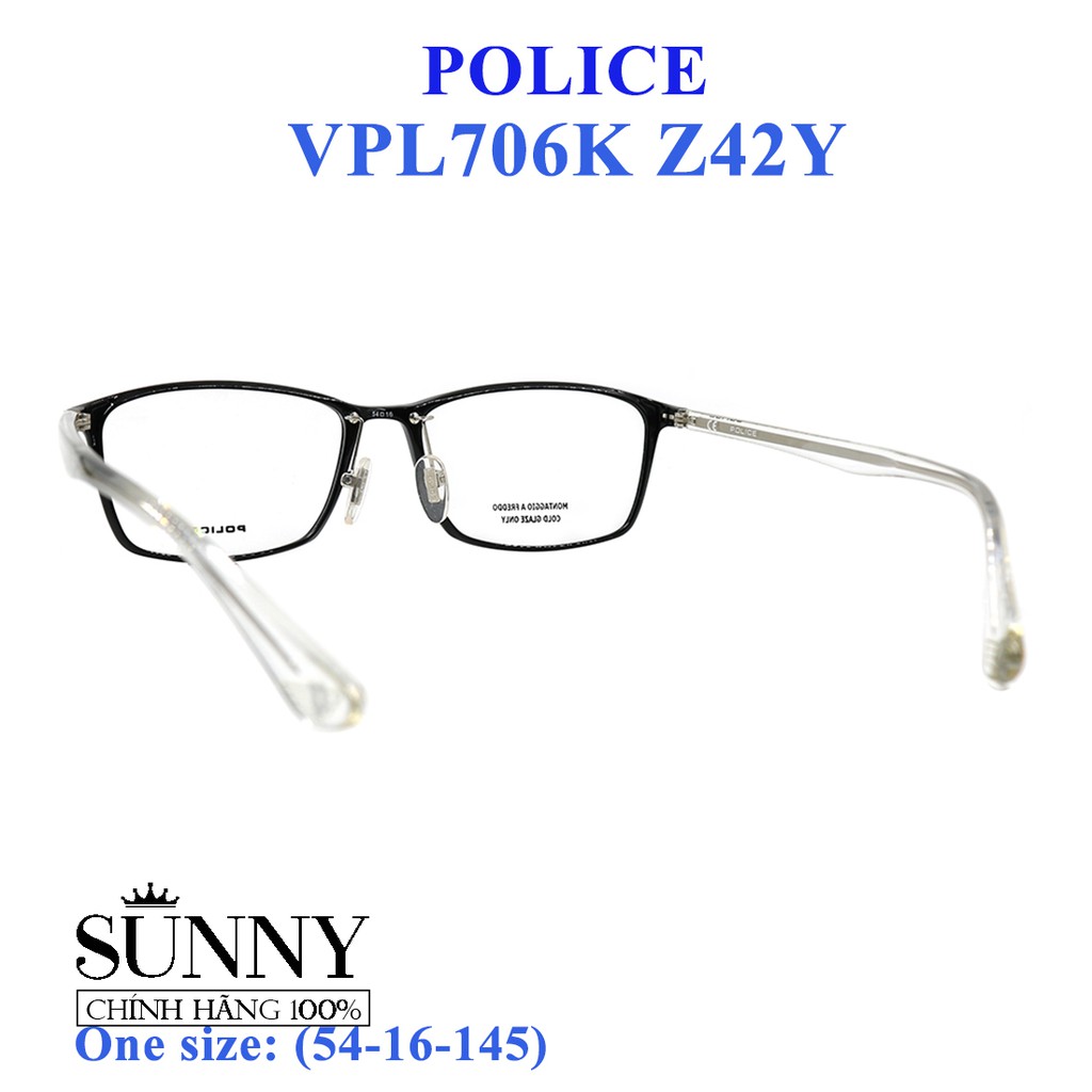 Gọng kính thời trang chính hãng Police VPL706K Z42Y (54-16-145), thiết kế dễ đeo bảo vệ mắt