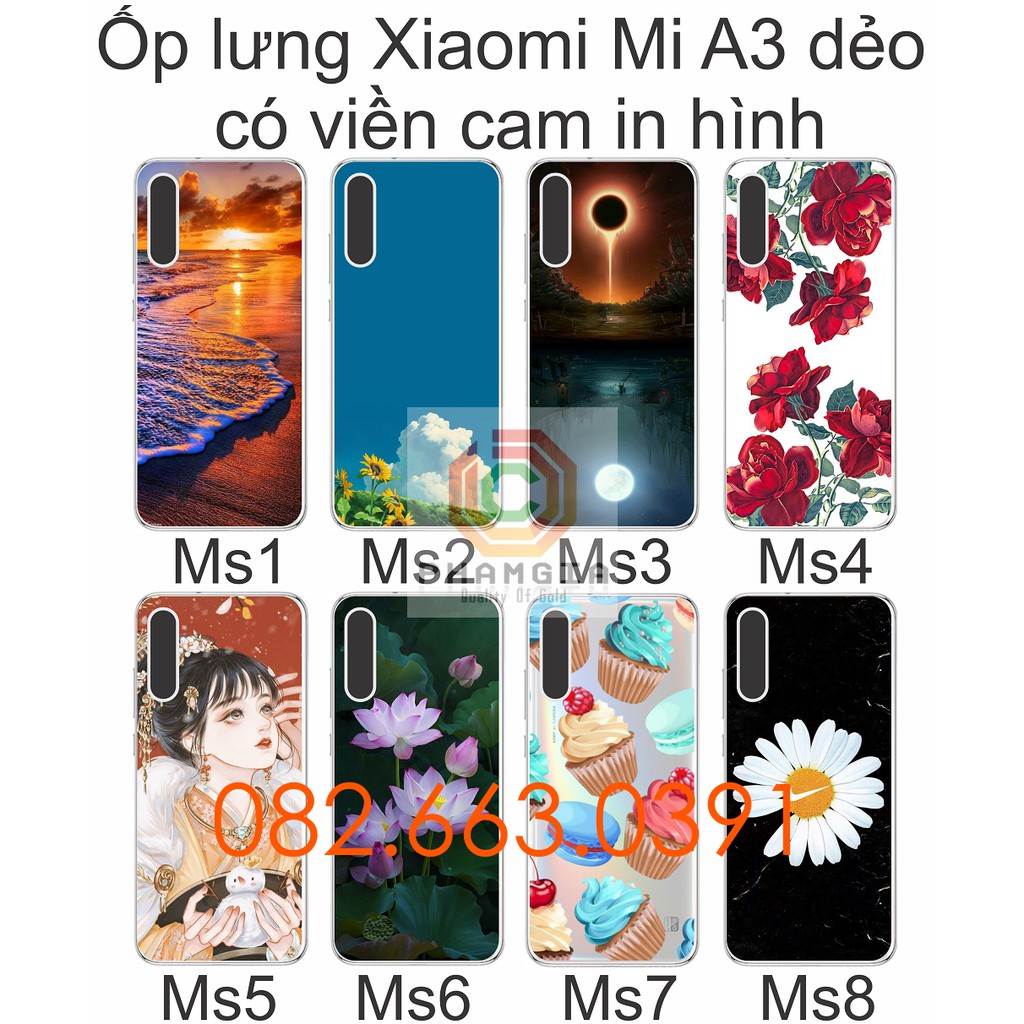 Ốp lưng Xiaomi Mi A3 dẻo, có viền bảo vệ cam in hinh nhiều mẫu đẹp