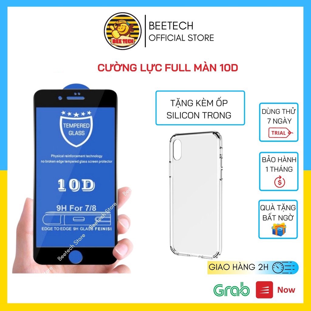 Cường lực ip full màn 10D tặng kèm ốp silicon cao cấp, Beetech
